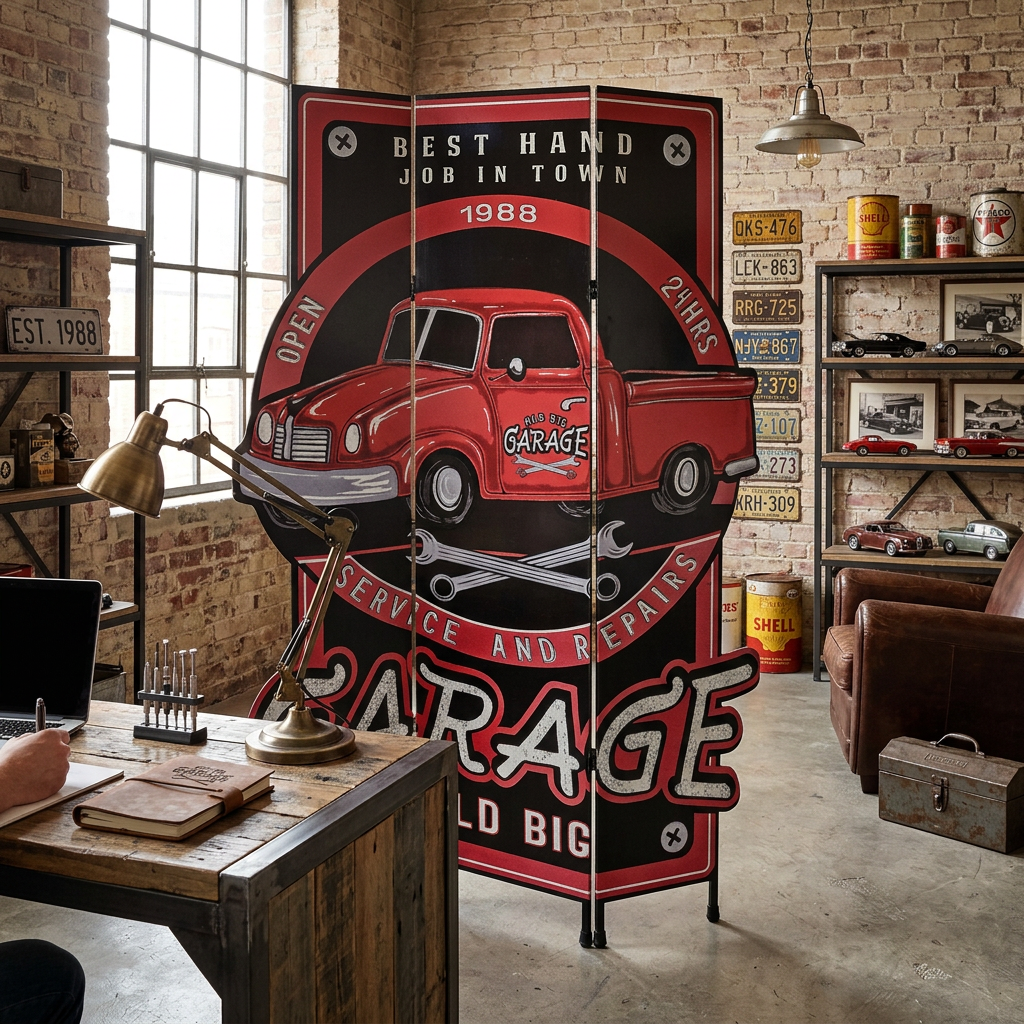 Metal Room Divider – Industrial Home Office Partition, Decorative Panel