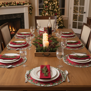 Christmas Printed Round Cotton Rope Placemat Joy Set Of 12, Holiday Table Decor, Festive Dining Accent