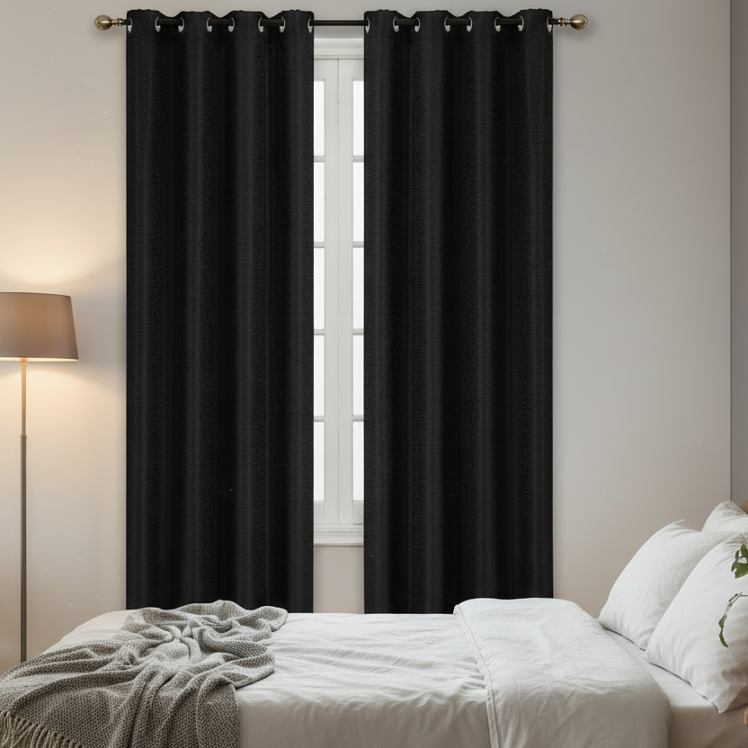 Black Jacquard Blackout Curtain Panel – Linea Design, 96", Set of 2