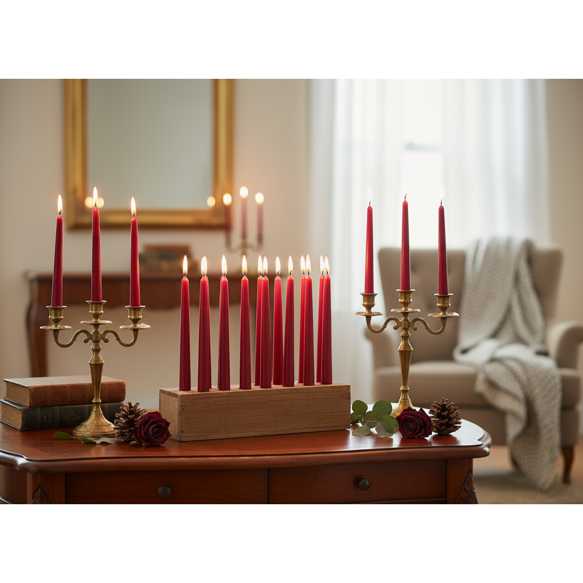 12" Burgundy Unscented Taper Candles – 12-Pack, Elegant Table & Wedding Decor