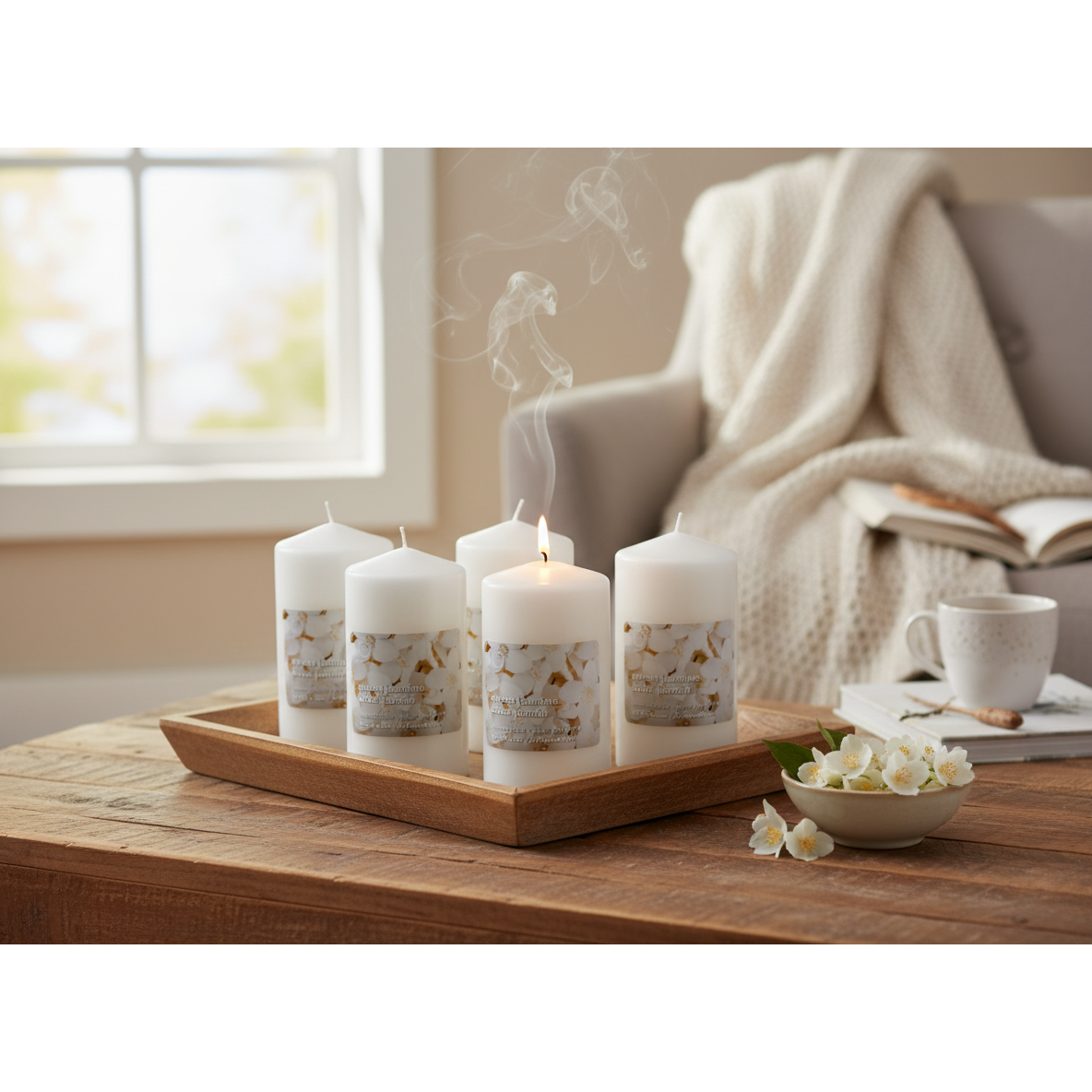 Scented Pillar Candle Sweet Jasmine 2.75x5 Inch Set Of 6, Decorative Candle, Home Accent