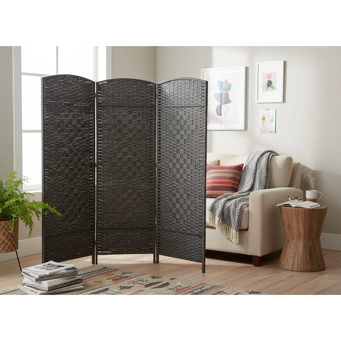 3-Panel Woven Bamboo Room Divider – Micah, Folding Privacy Screen