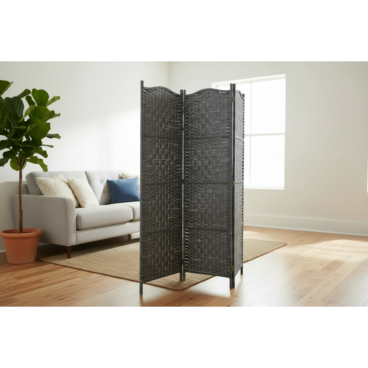 3-Panel Woven Bamboo Room Divider – Rowan, Decorative Privacy Screen