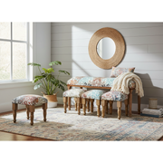 4-Piece Wooden Bench & Stools Set – Crescent Twirl, Rustic Dining & Seating