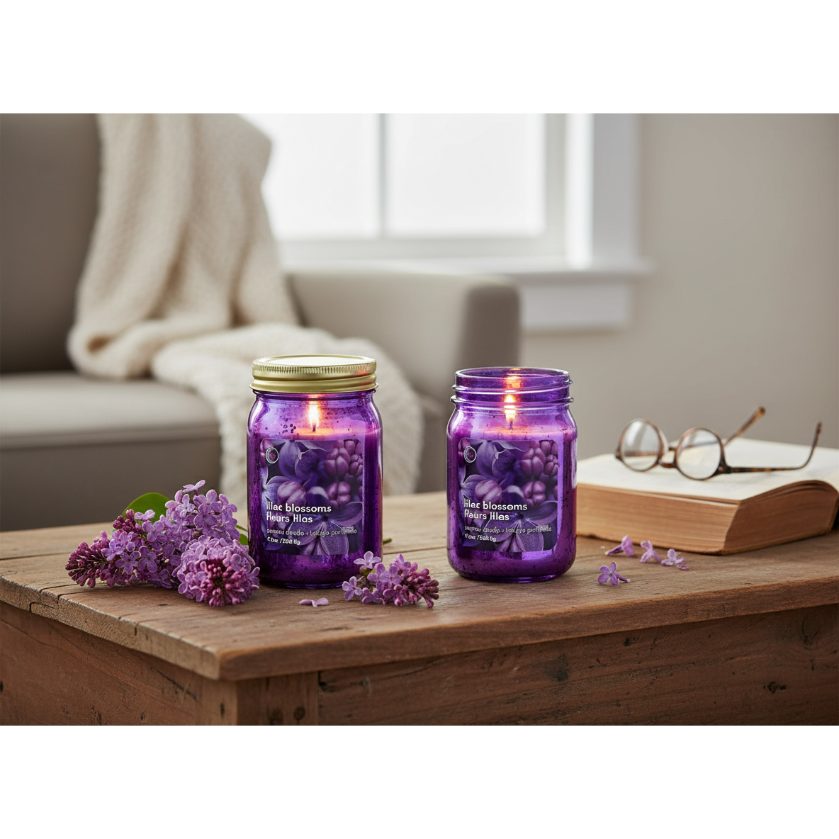 9.2oz Electroplated Mason Jar Candle – Lilac Blossoms Scent, Set of 2