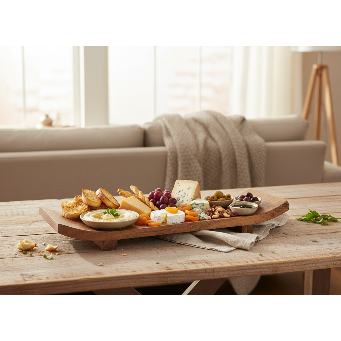 Acacia Wood Rectangular Boat Tray 18" Decorative Kitchen Serving Tray
