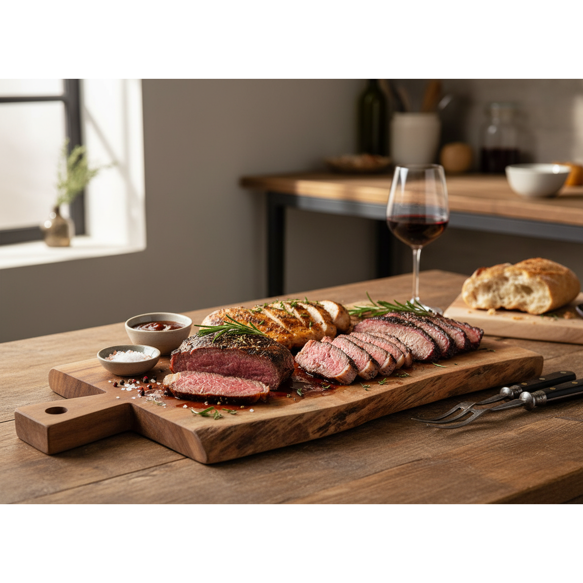 Acacia Oiled Wooden Thick Serving Butcher Board, Thick Acacia Butcher Block Board, Heavy Duty Serving Platter, Rustic Kitchen Prep Board