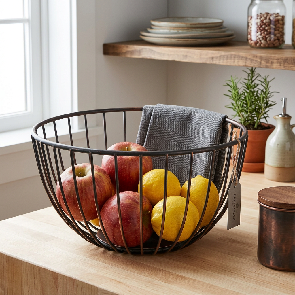 Antique Copper Metal Basket – Decorative Storage, Kitchen Organization