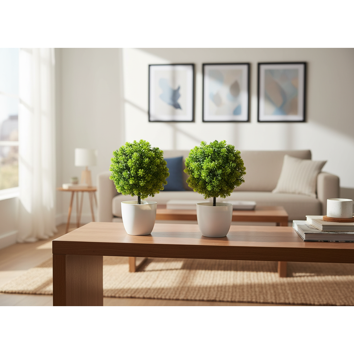 Artificial Green Topiary Ball Plant In White Pot Decorative Indoor Home Plant