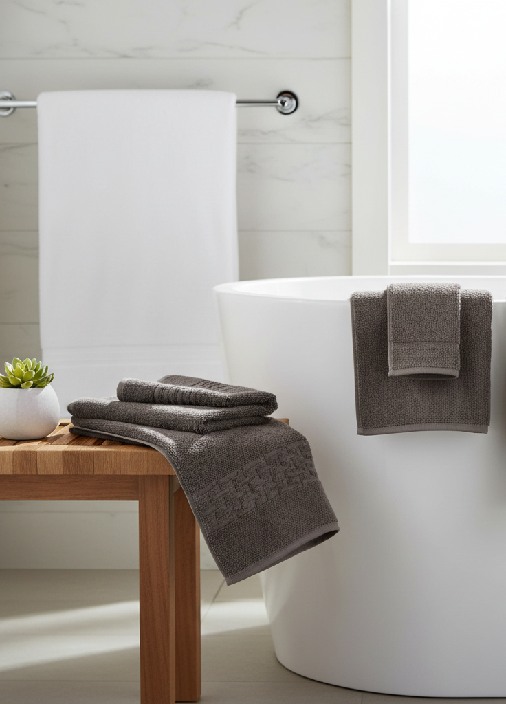Basketweave Cotton Bath Towel Charcoal Gray 27x50 Inch – Soft, Durable & Plush – Set of 2