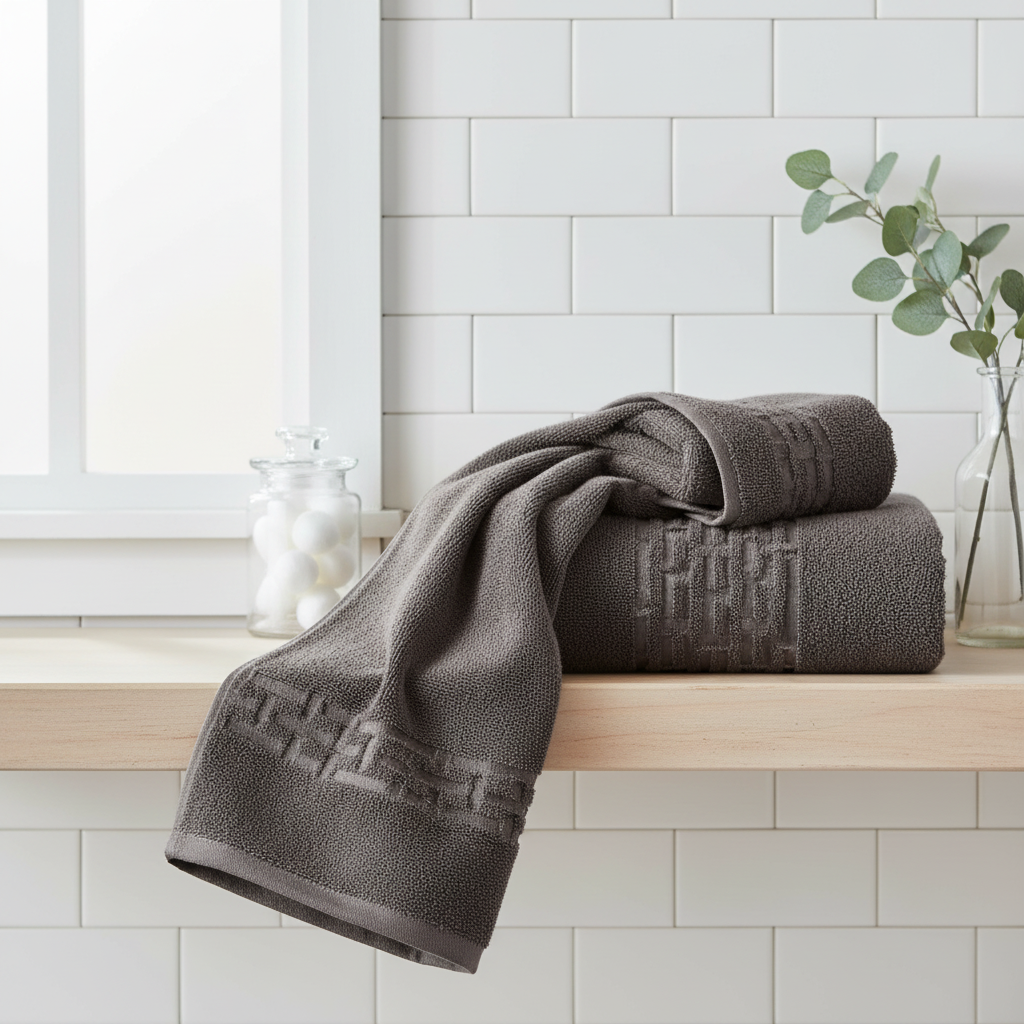 Basketweave Cotton Bath Towel Charcoal Gray 27x50 Inch – Soft, Durable & Plush – Set of 2