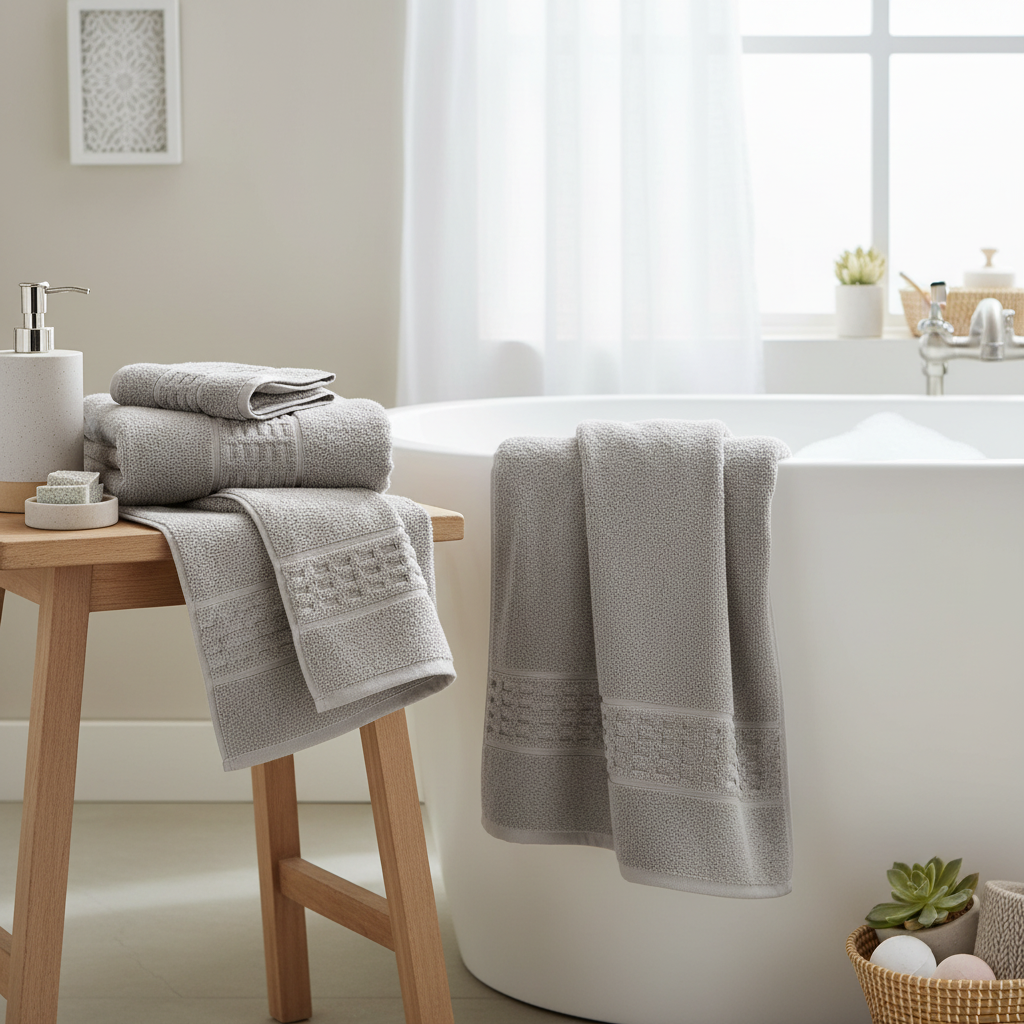Basketweave Cotton Bath Towel Light Gray 27x50 Inch – Plush, Soft & Absorbent – Set of 2