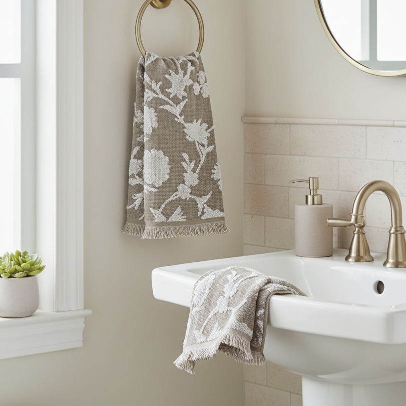 Cameron Hand Towel 16" X 27" Taupe - Set Of 2, Taupe Cotton Hand Towel, Soft And Absorbent, Bathroom Linen, Set Of 2