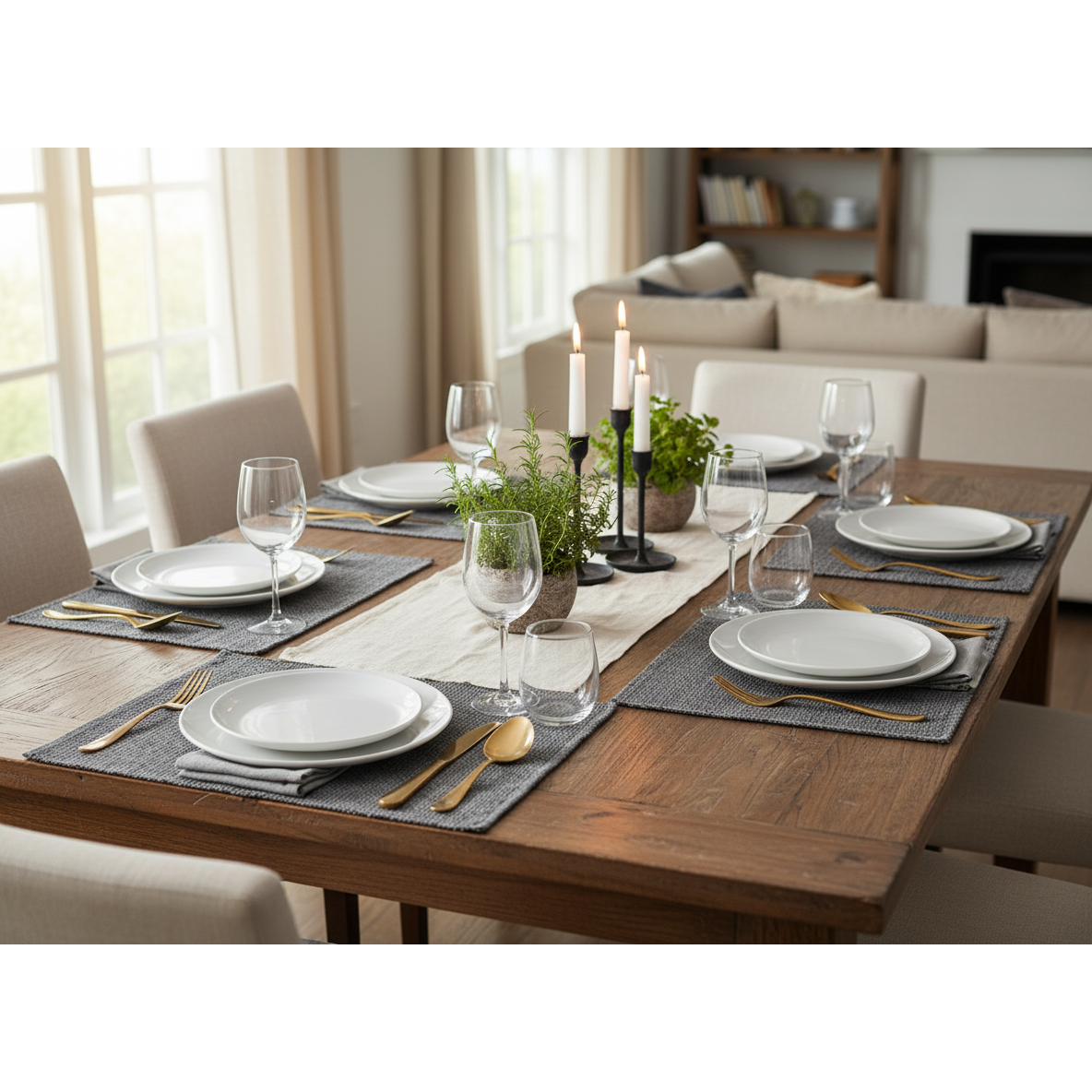 Chambray Ribbed Placemat Black Set of 12 Dining Table Placemat