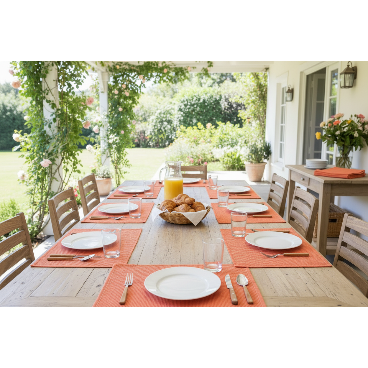 Chambray Ribbed Placemat Orange Set of 12 Dining Table Placemat