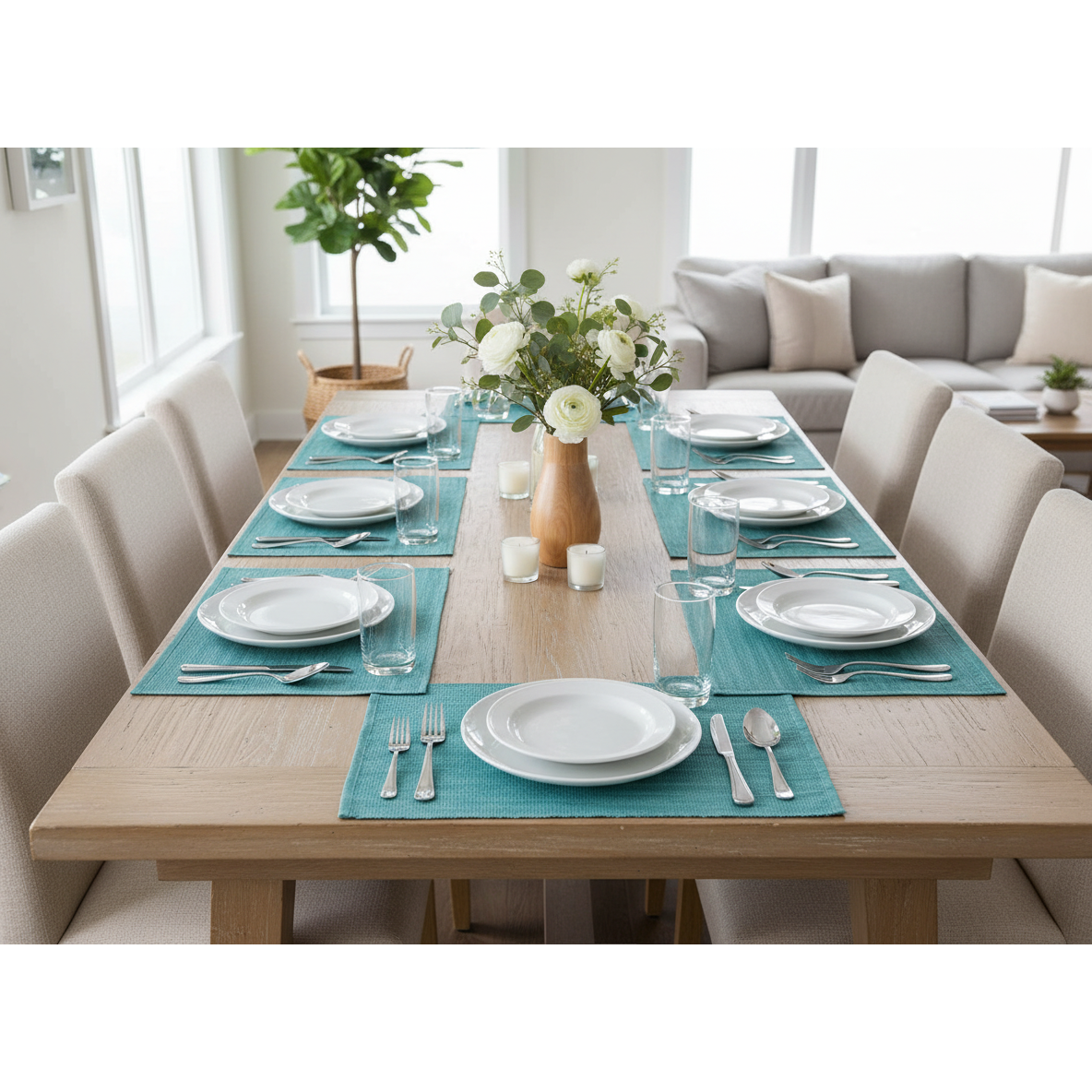 Chambray Ribbed Placemat Teal Set of 12 Dining Table Placemat