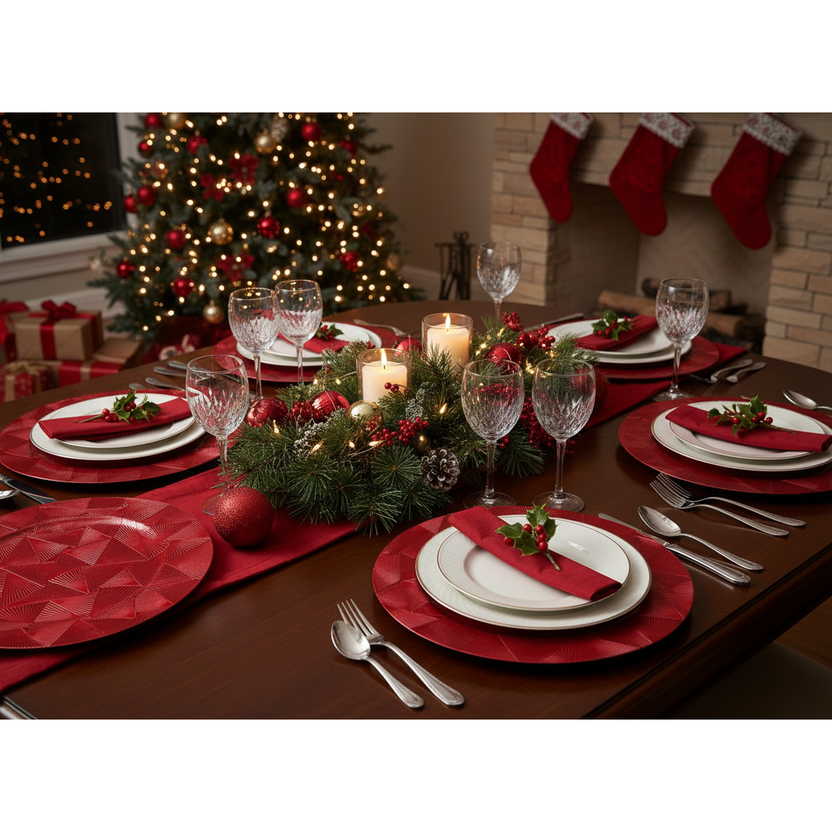 13 Inch Charger Plate Trinity Red Decorative Dining Charger - Set of 6