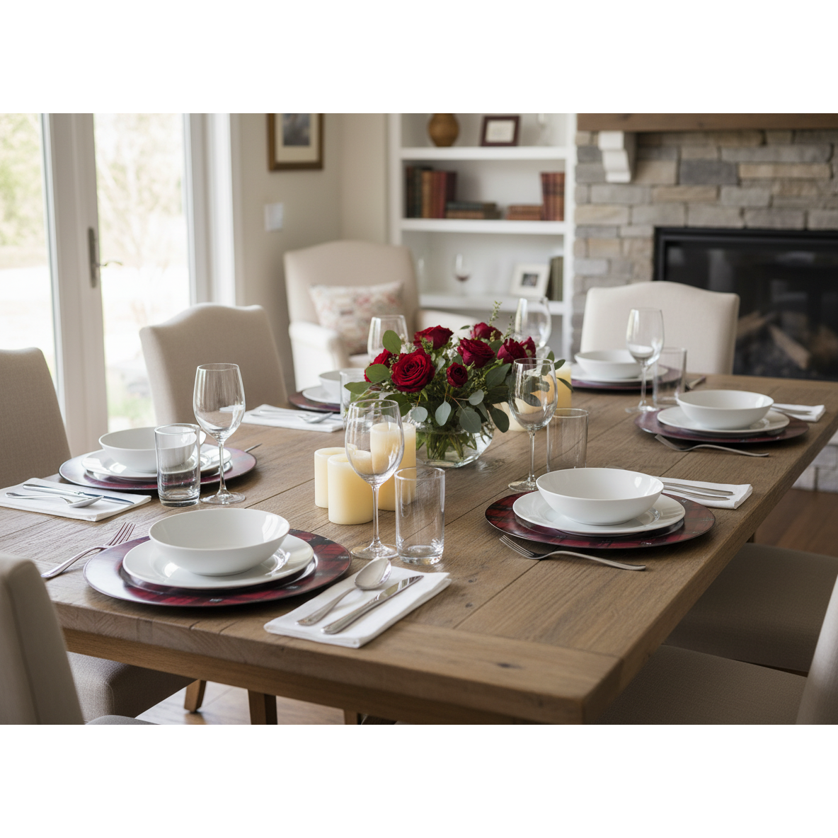 Printed Metal Charger Plate Set of 12 Red Plaid 13" – Christmas Tableware, Holiday Plates