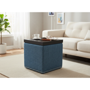 Chase Fabric Storage Ottoman with Flip Tray Lid – Blue, Multi-Functional Coffee Table