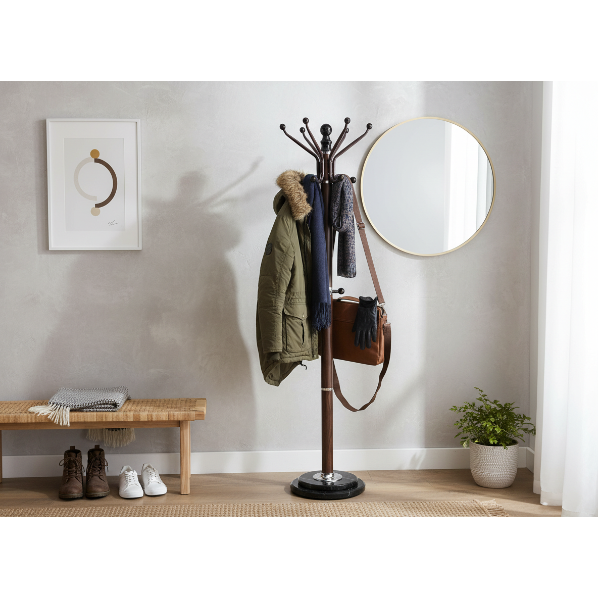 Chloe Heavy-Duty Coat Rack with Double Marble Base