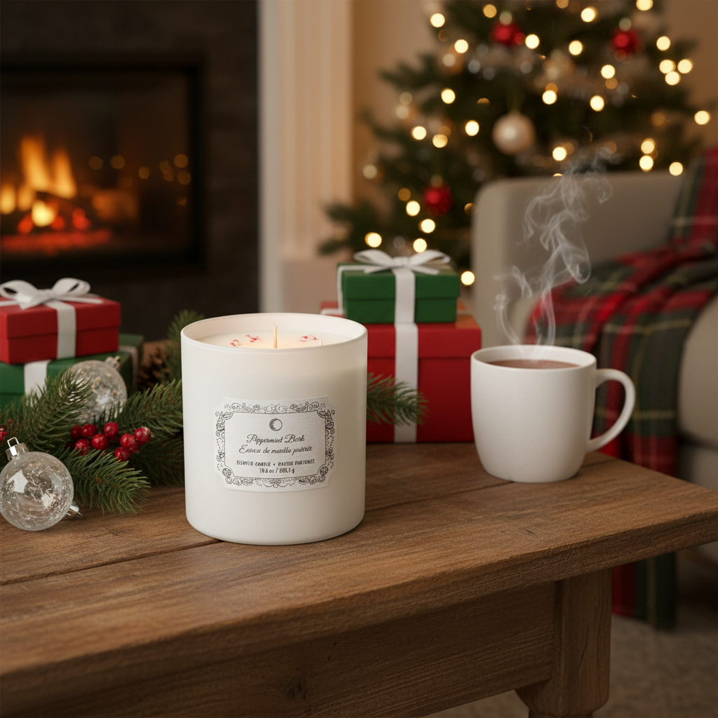 Christmas Jar Candle Peppermint Bark 10.5 Oz, Holiday Candle, Festive Fragrance