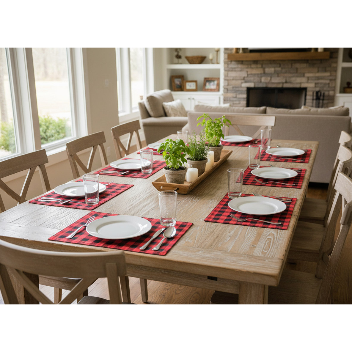 Buffalo Check Cotton Placemat – Farmhouse Style, Soft, Reusable – Set of 12