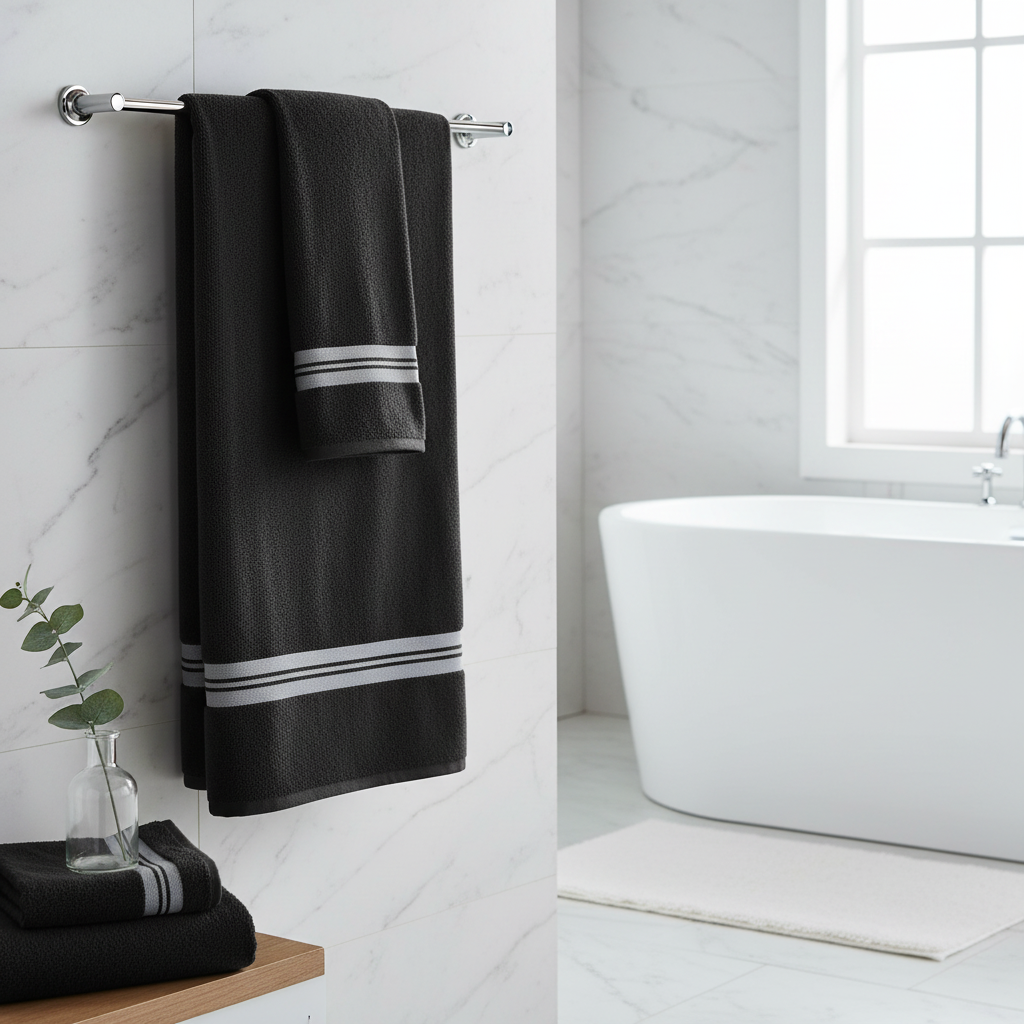 Deluxe Cotton Bath Towel Black 27x50 Inch – Soft, Absorbent & Plush – Set of 2