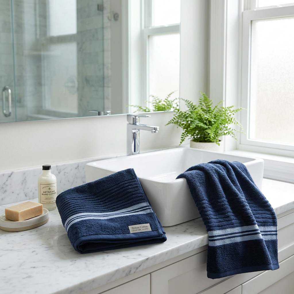 Deluxe Cotton Bath Towel Navy Blue 27x50 Inch – Soft, Absorbent & Plush – Set of 2