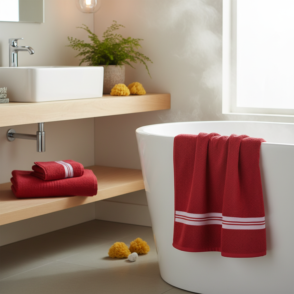 Deluxe Cotton Bath Towel Red 27x50 Inch – Soft, Plush & Absorbent – Set of 2