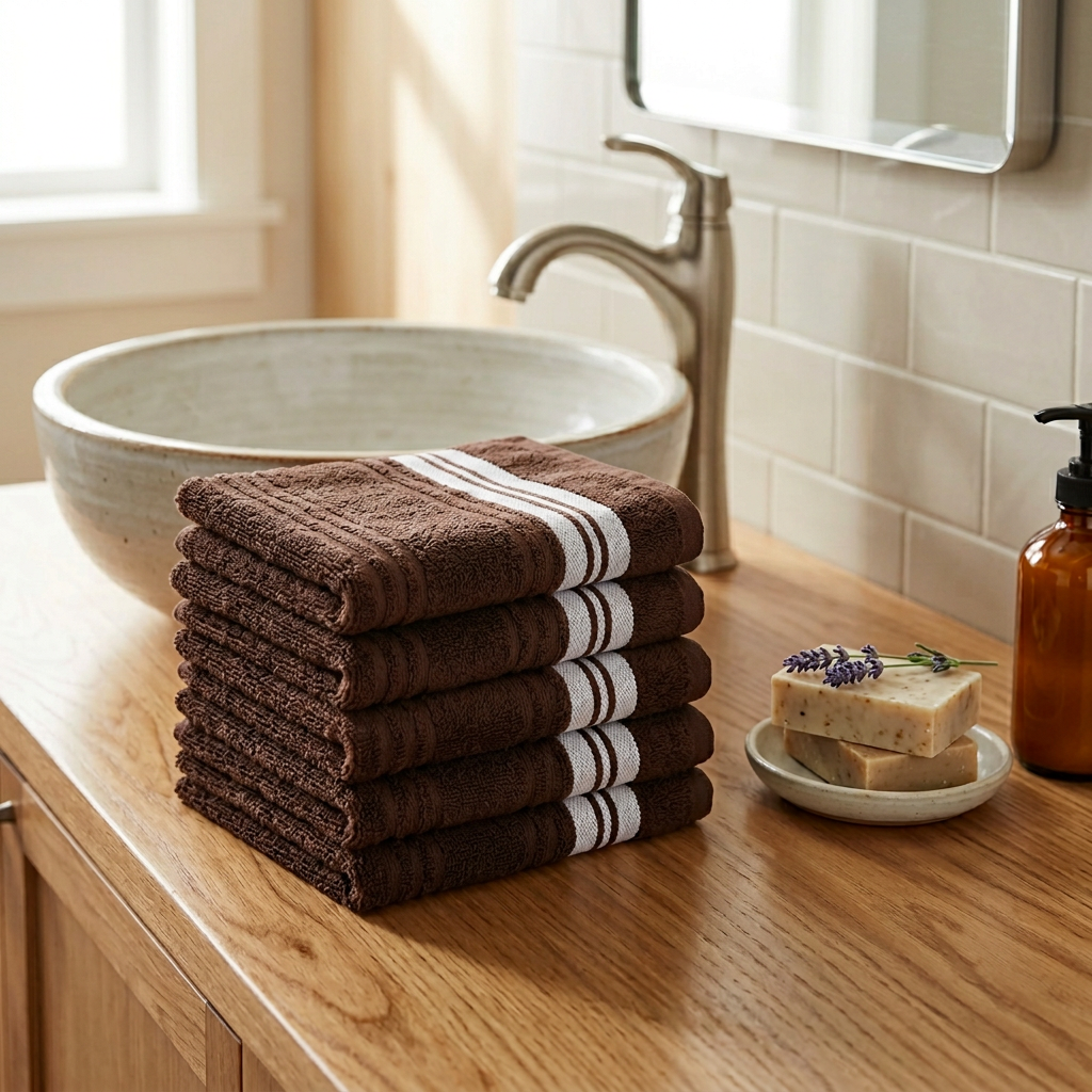 Deluxe Cotton Wash Cloth – 12x12, Chocolate Color, Set of 6, Bathroom Essentials