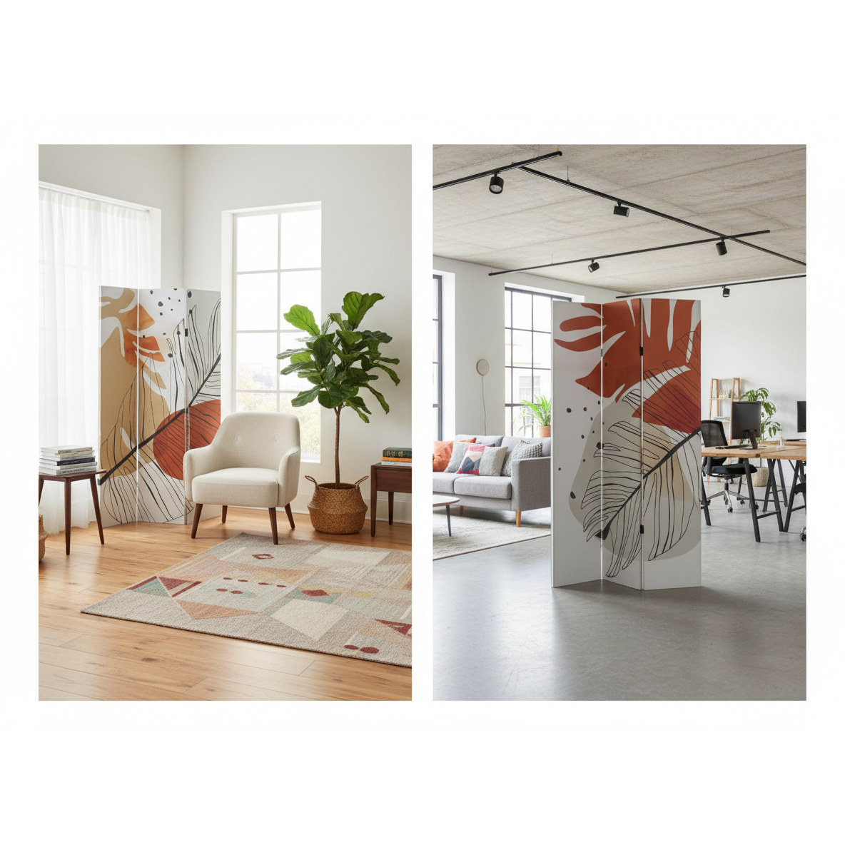 Double Sided Canvas Screen Heather, Decorative Folding Room Divider, Home Accent