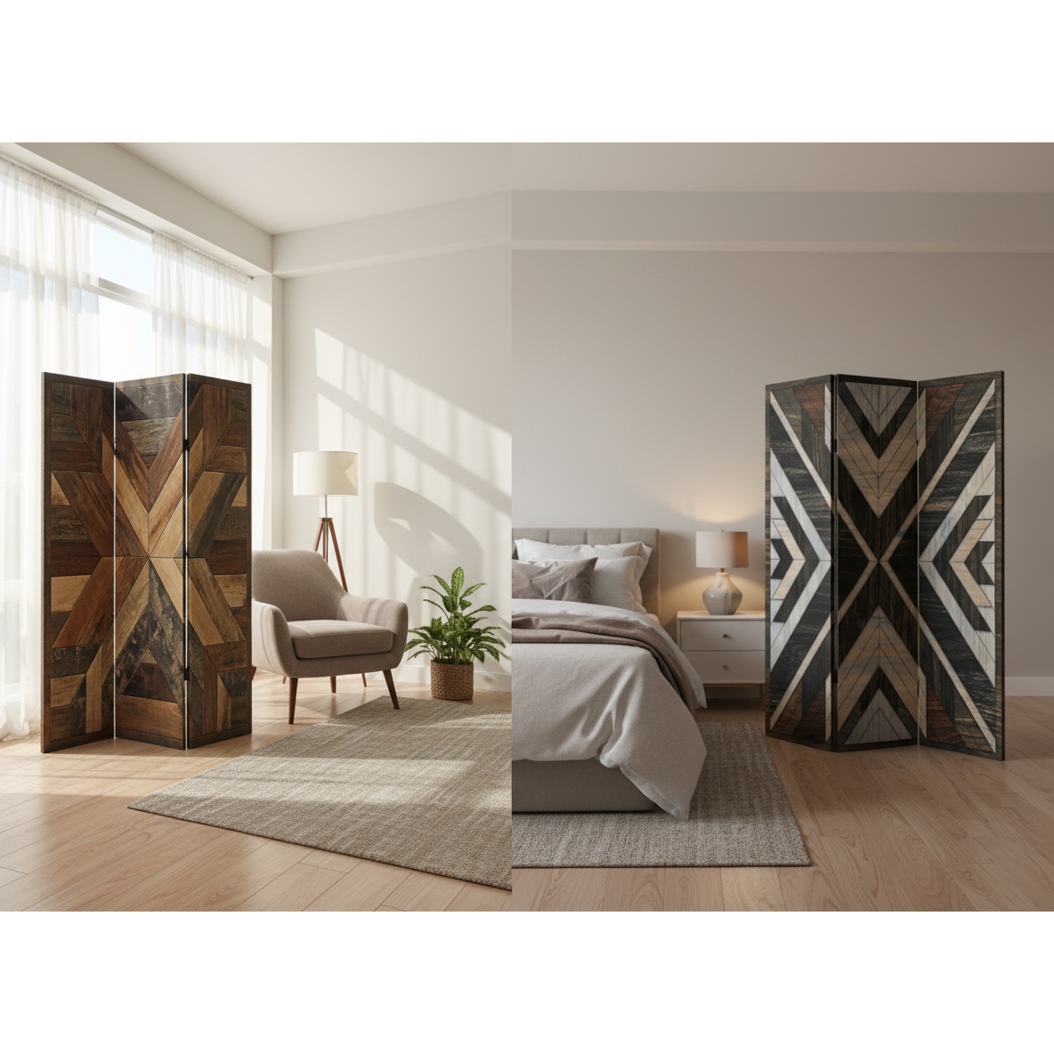 Double Sided Canvas Room Divider Alder Decorative Screen For Home