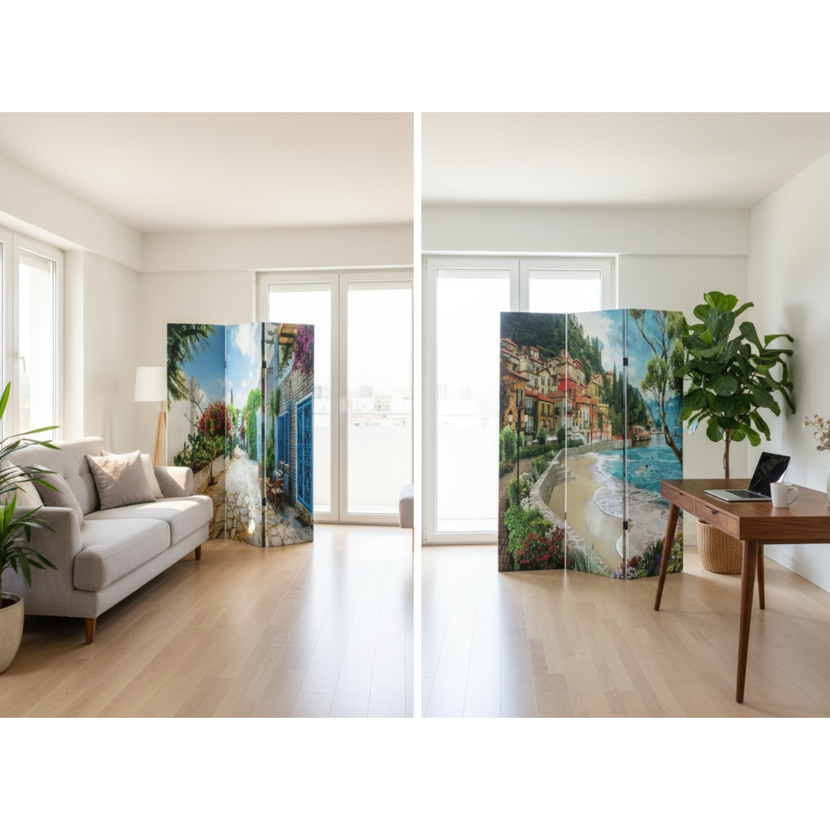 Double-Sided Canvas Room Divider – Wanderlust Design, Privacy Screen