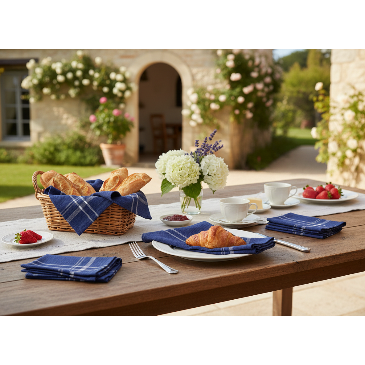 French Border Cotton Napkins Navy Blue Set of 4 Dining Table Napkins