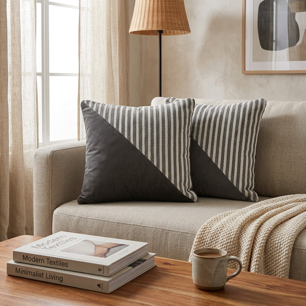 Handwoven Diagonal Stripe Cushion Set Of 2, Diagonal Stripe Handwoven Cushion Set, Decorative Throw Pillows, Textured Sofa Accent
