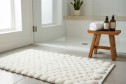 Handwoven Pompom Bath Mat – White, 20x32 Inch, Soft & Decorative