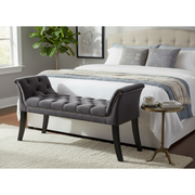 Imperial Tufted Bench with Armrest – Gray, Classic Accent Bench for Living Room