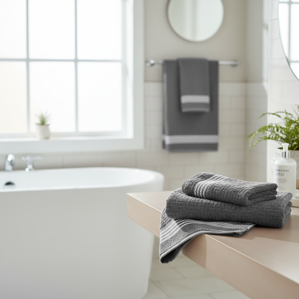 Luxury Stitch Bath Towel Cool Gray 27x50 Inch Set of 2