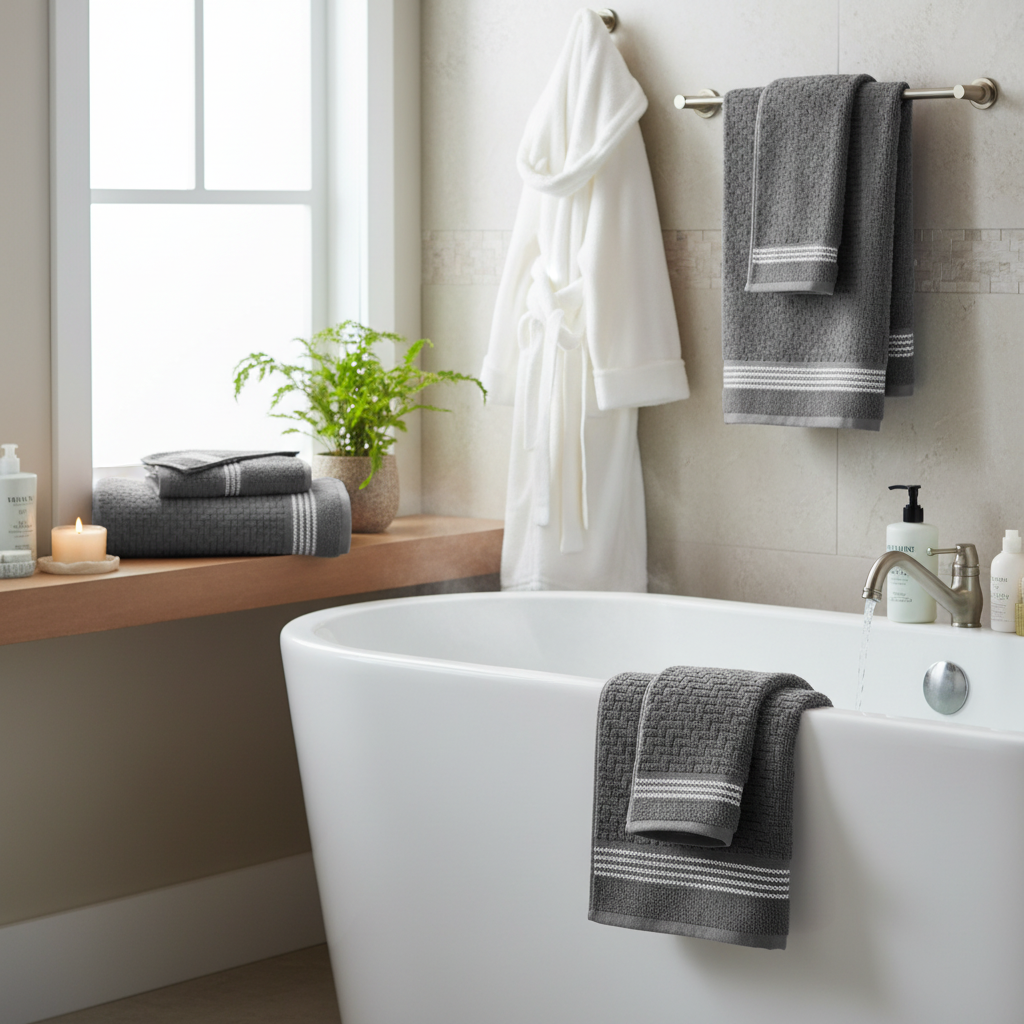 Luxury Stitch Bath Towel Cool Gray 30x60 Inch Set of 2