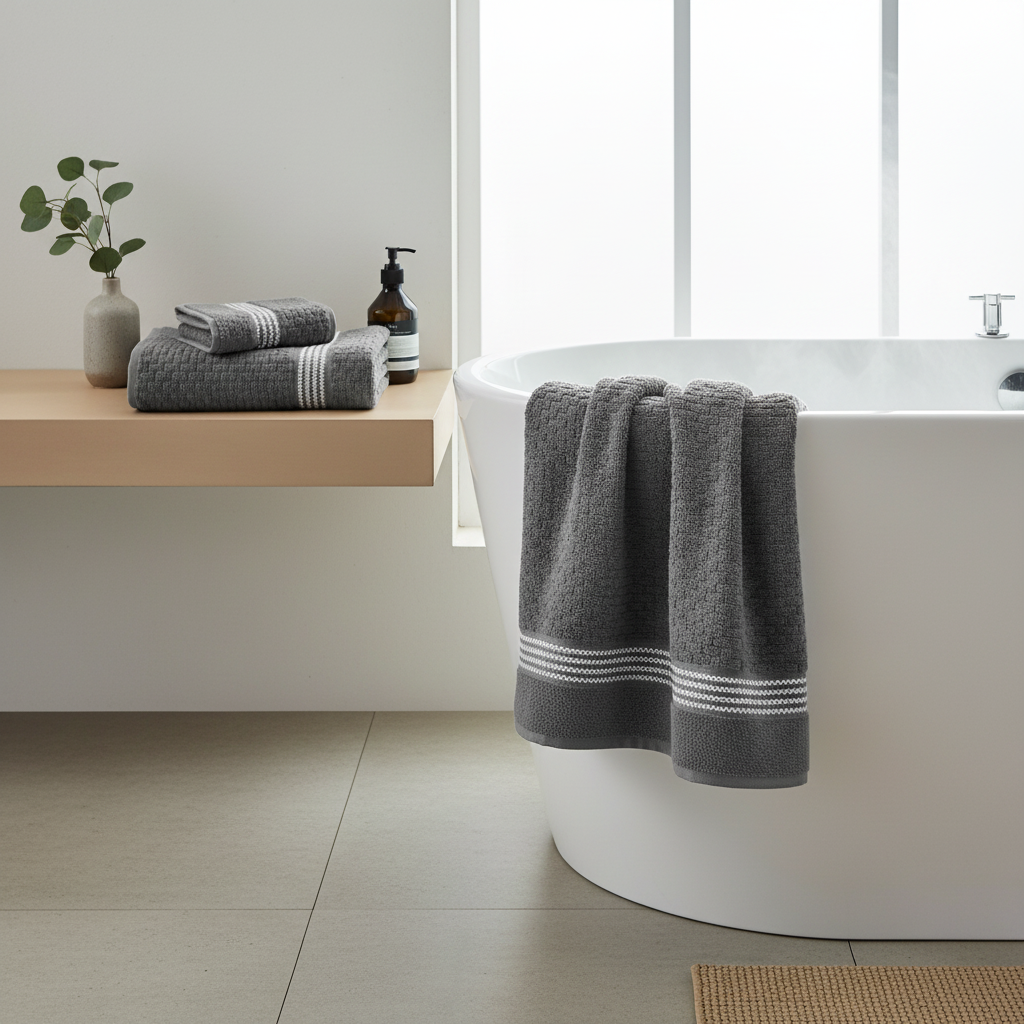 Luxury Stitch Bath Towel Cool Gray 30x60 Inch Set of 2