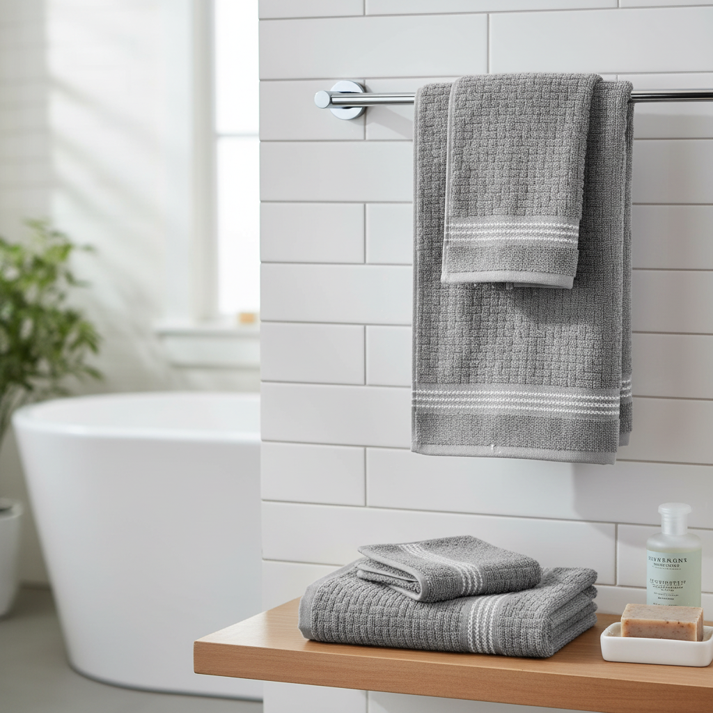Luxury Stitch Cotton Bath Towel Light Gray 30x60 Inch – Soft, Absorbent & Quick Dry – Set of 2