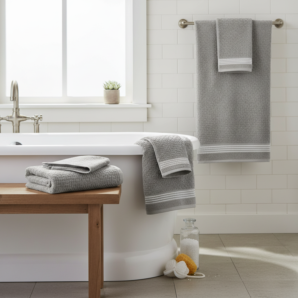 Luxury Stitch Cotton Bath Towel Light Gray 30x60 Inch – Soft, Absorbent & Quick Dry – Set of 2