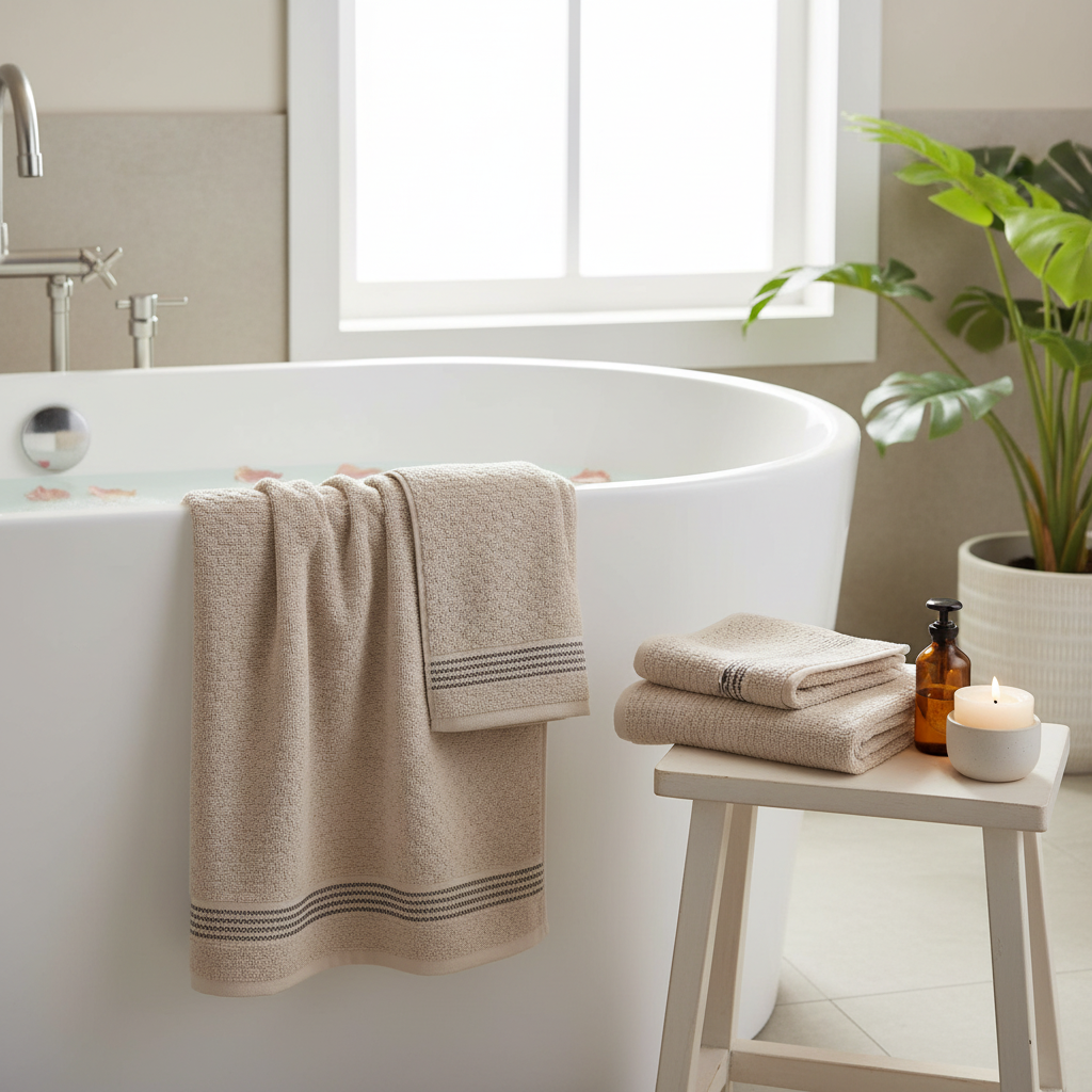 Luxury Stitch Cotton Bath Towel Taupe 30x60 Inch – Soft, Absorbent & Plush – Set of 2