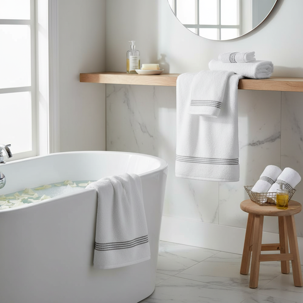 Luxury Stitch Cotton Bath Towel White 30x60 Inch – Spa Quality, Soft & Plush – Set of 2