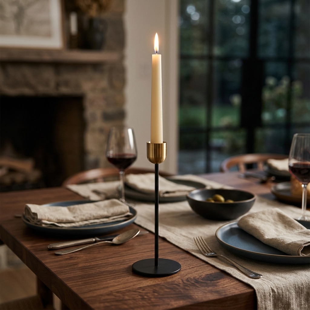 Medium Metal Candle Holder – Tabletop Candle Accessory, Home Decor