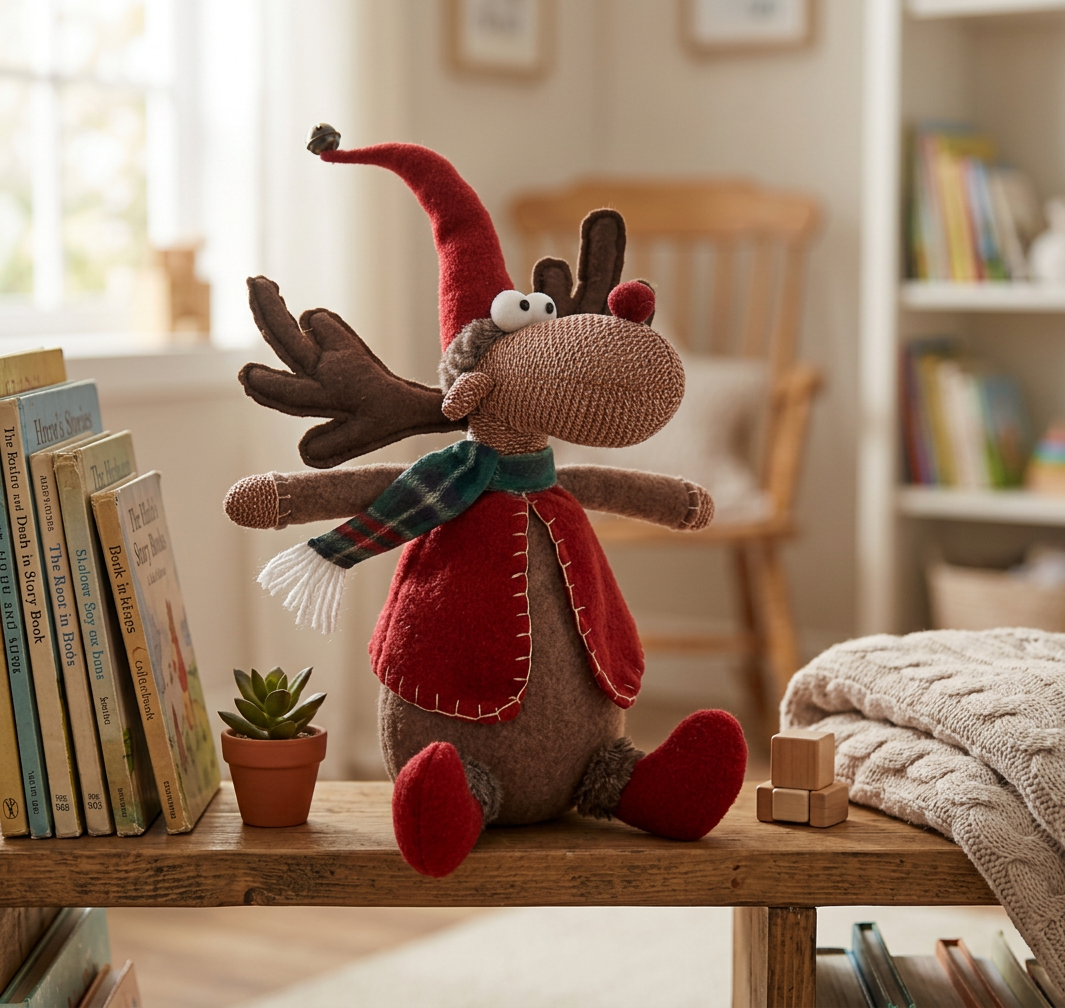 Moose Plush Sitting Decoration, Winter Animal Plush Decor, Holiday Home Decoration