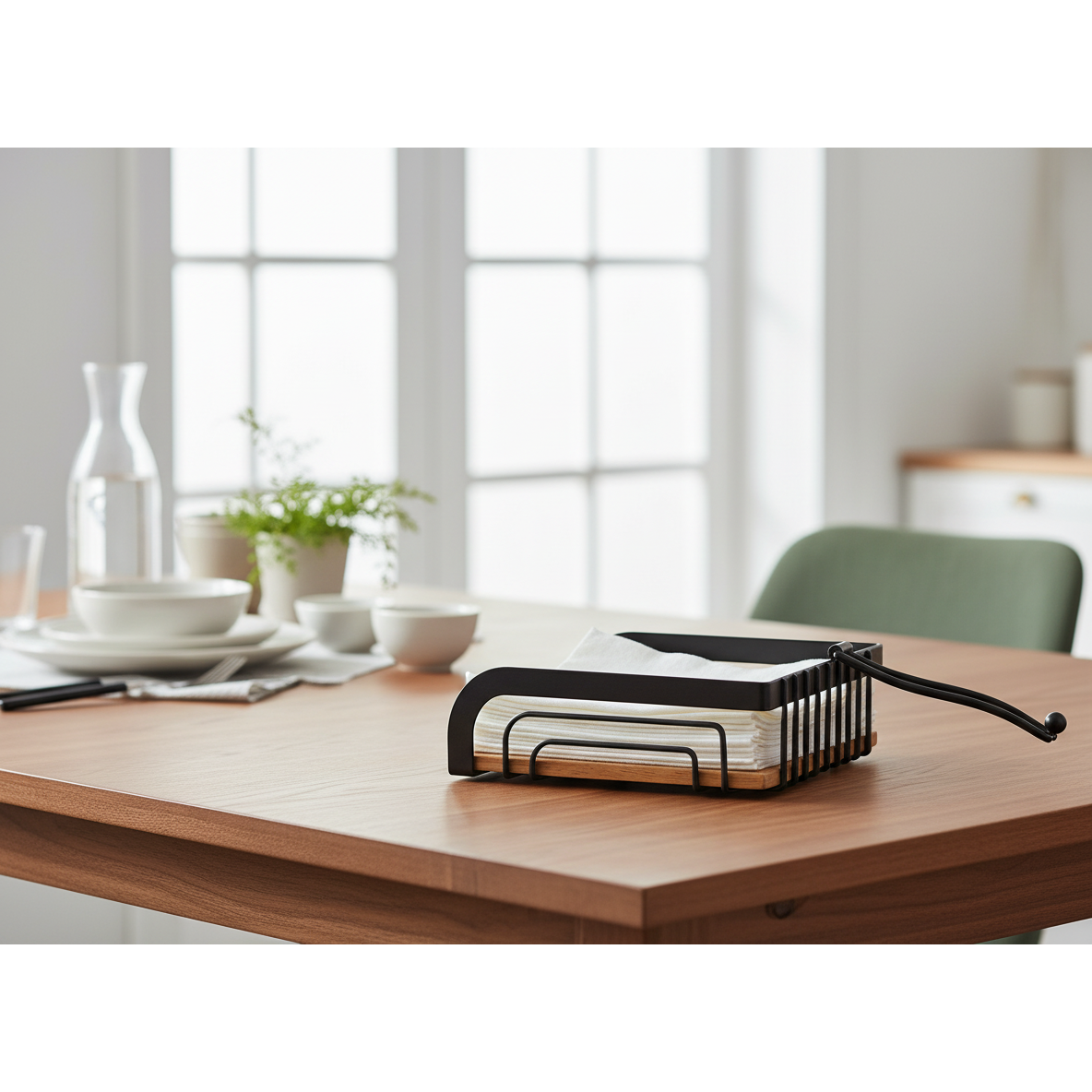 Napkin Holder with Rubber Wood Bottom – Kitchen Table Organizer, Counter Accessory