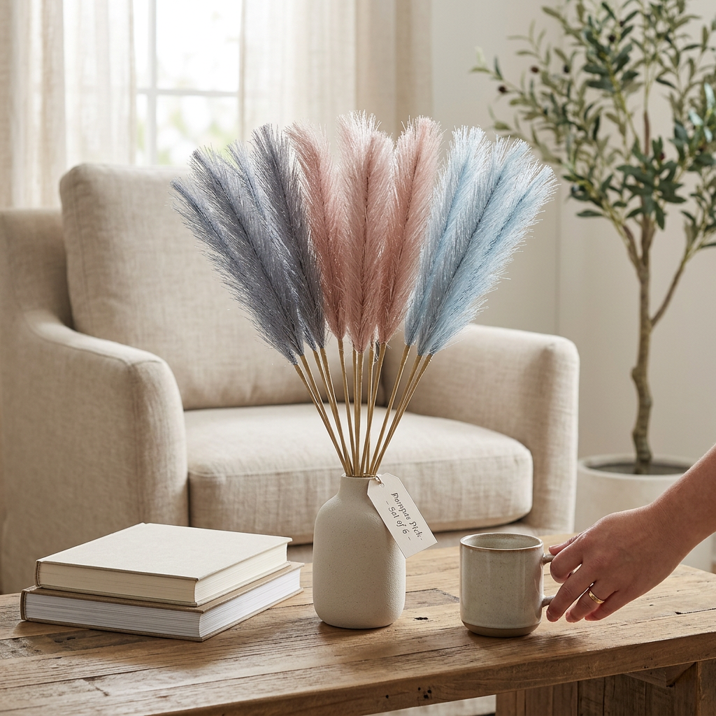 Pampas Pick Set of 6, Pampas Grass Decor, Boho Floral Decoration
