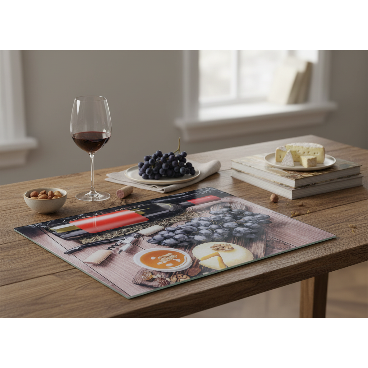Printed Glass Cutting Board Set – Wine Date Design, Kitchen Prep Board Set of 2
