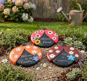 Round Garden Stepping Stones Ladybug Assorted Set Of 3, Outdoor Garden Decor, Lawn Accent
